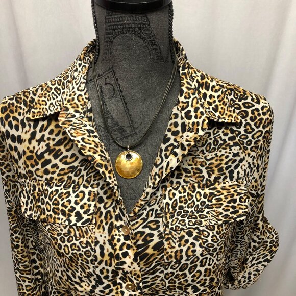 Jones New York Sport Leopard Print Shirt Womens Sz Petite Small Button-Up Blouse - Picture 2 of 9
